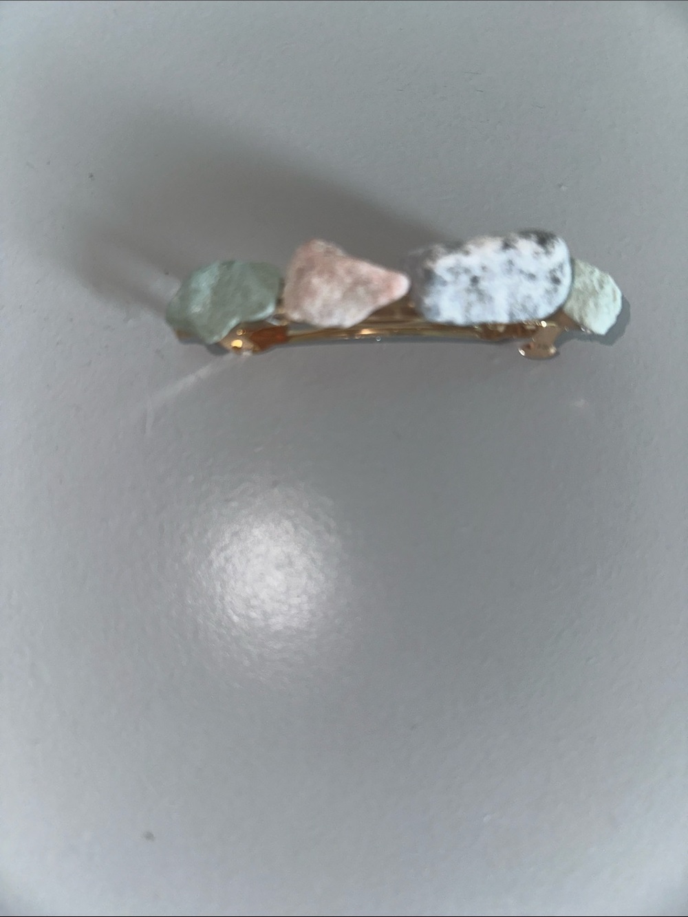 Delicate Pastel Stone Barrette Hair Clip - Pink & Mint 3.5’